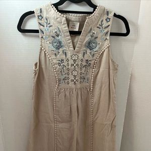 Knox Rose Linen Blend Embroidered Dress XS Boho Resort Vacation Cottagecore